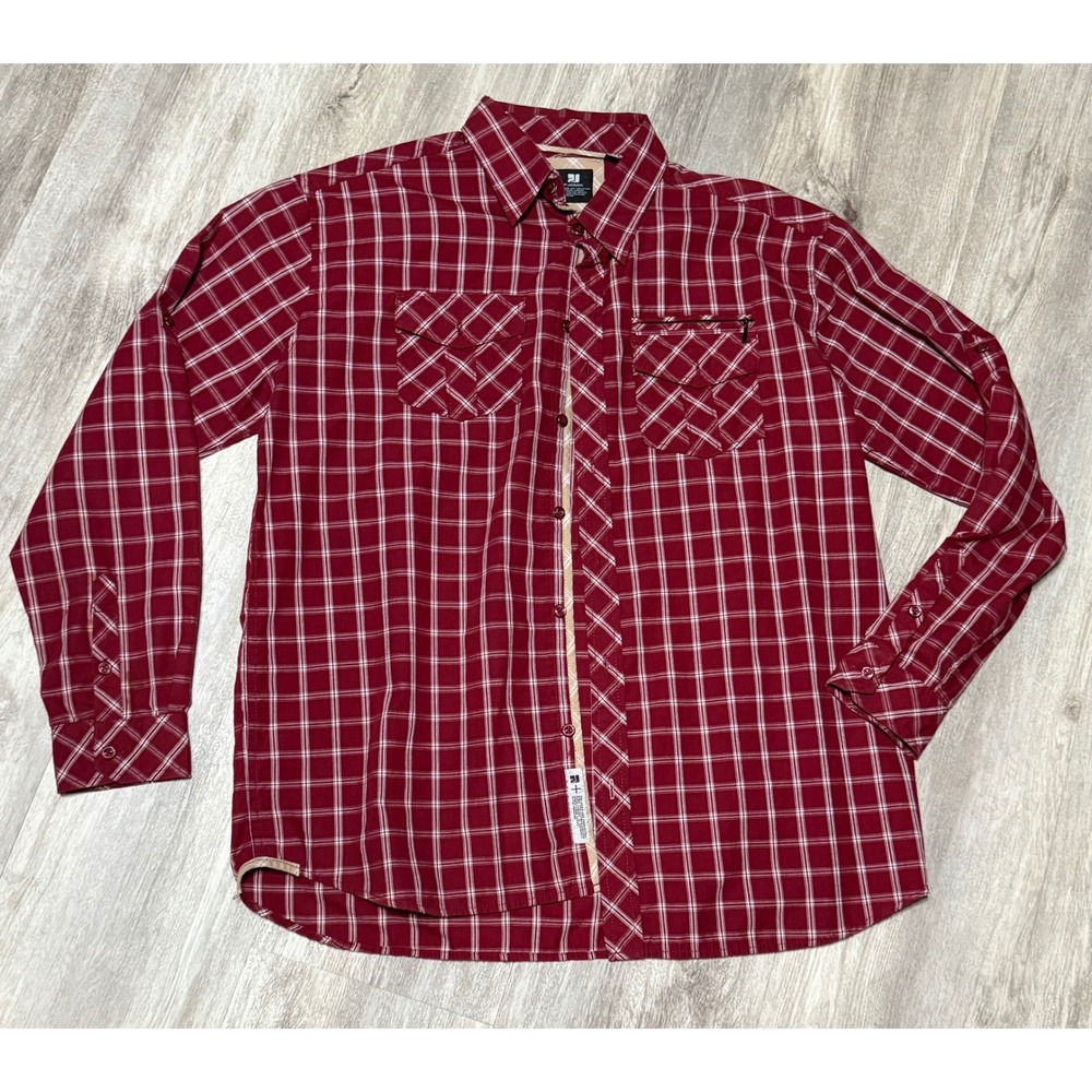PJ Mark Plaid Flannel‎ Shirt Long Sleeve Button Up Pockets Burgundy large
